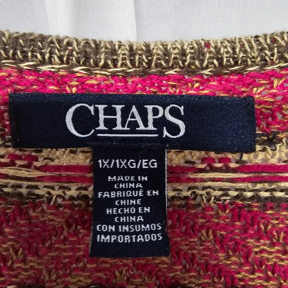 Chaps Pink Green Southwestern Cardigan Boho Open Aztec Western 1X - Picture 8 of 10